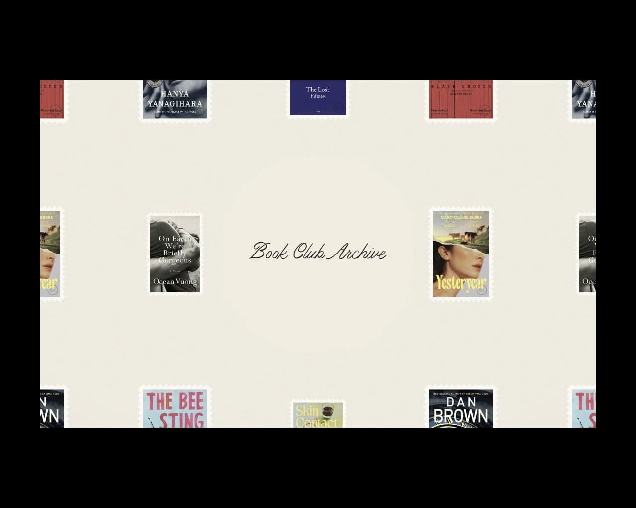 Book Club live homepage on a black background.