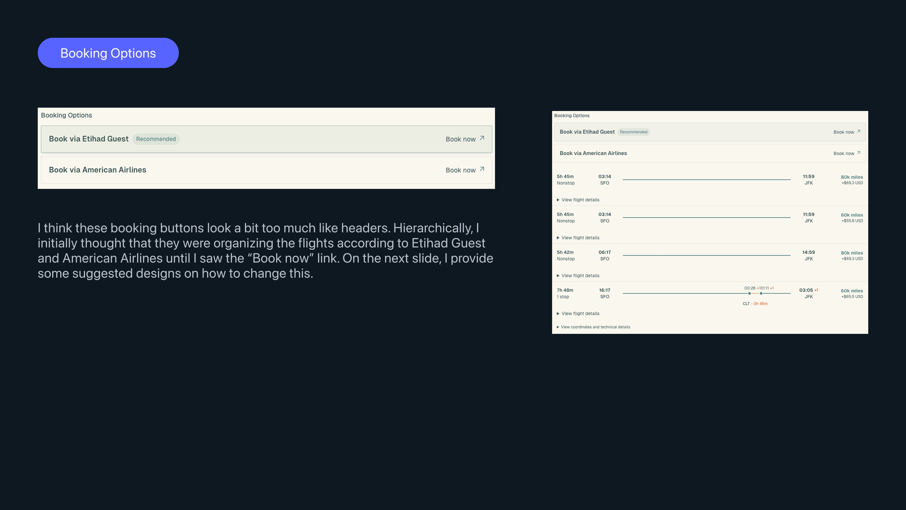 Slide comparing booking options and their tradeoffs.